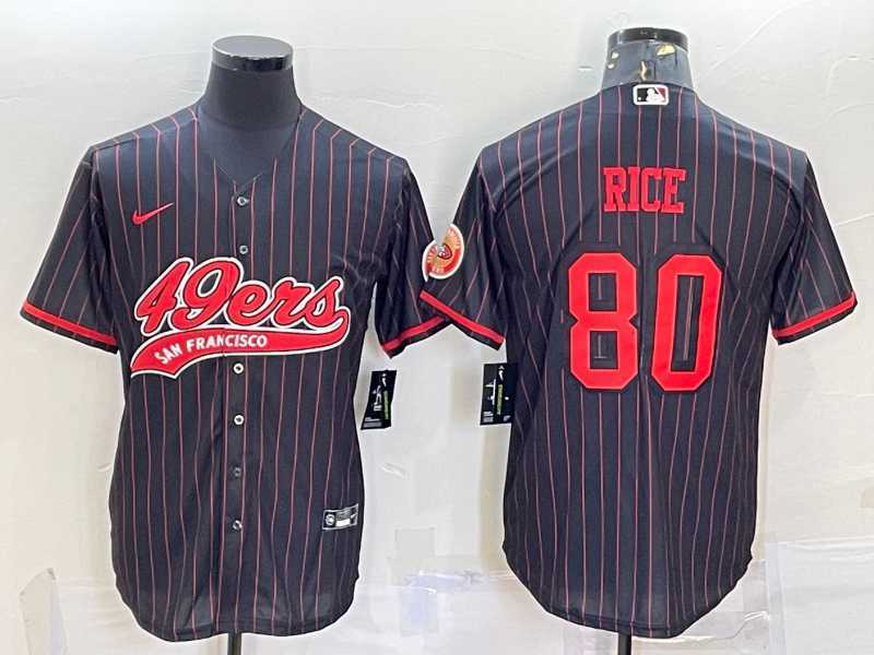 Men%27s San Francisco 49ers #80 Jerry Rice Black Pinstripe With Patch Cool Base Stitched Baseball Jersey